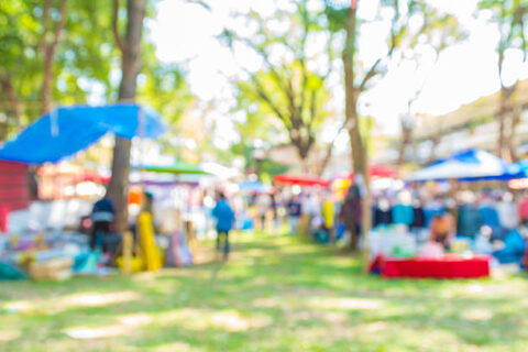 day market blur background with bokeh image .
